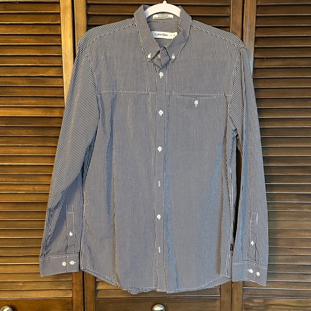 Calvin Klein Men's Black and White Check Shirt - Medium